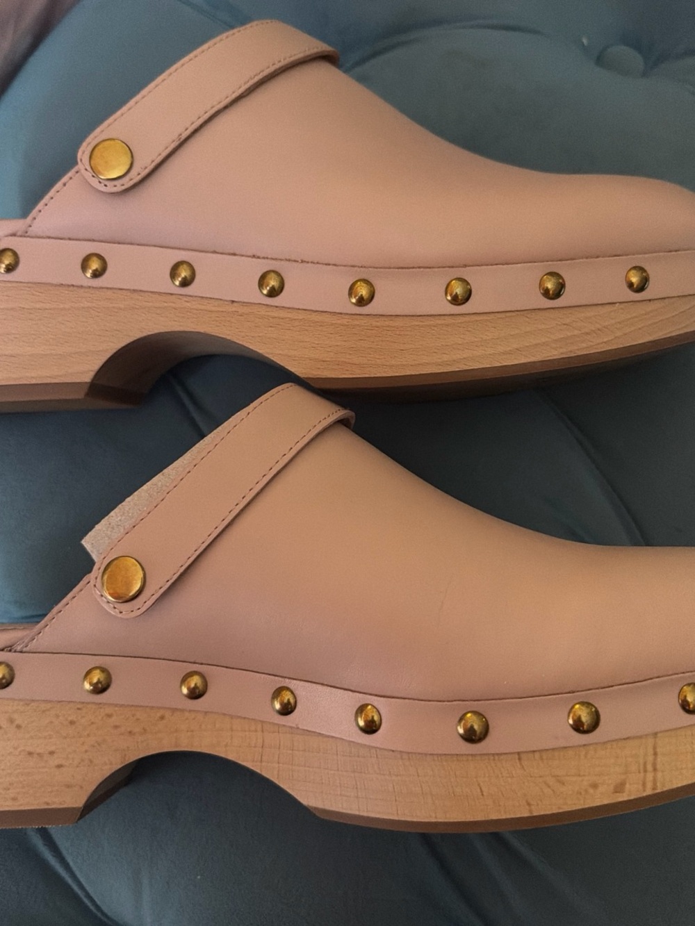 Women's Pink Studded Leather Clog Mules